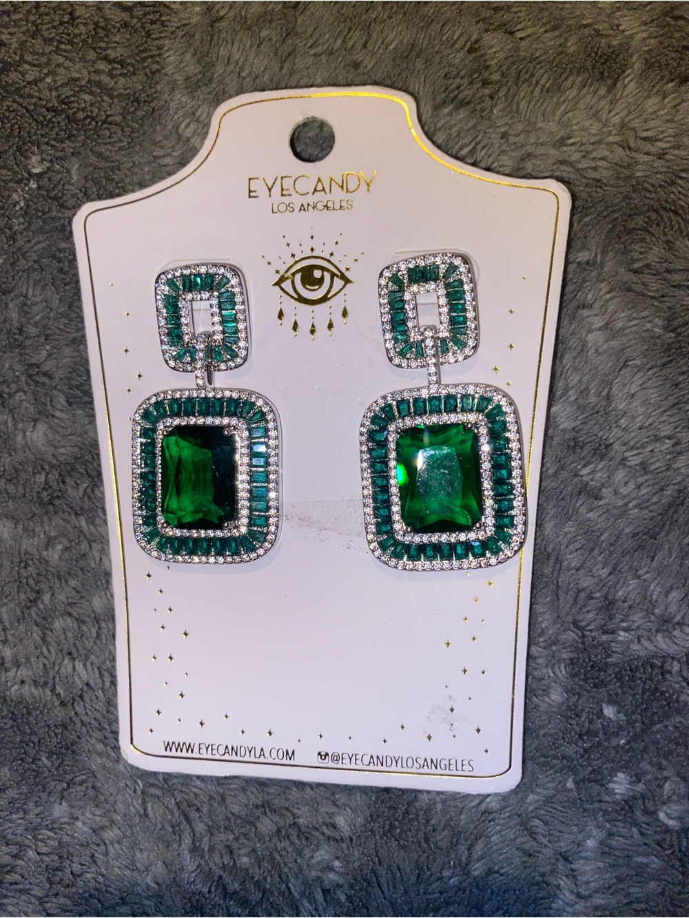 Nordstrom BNWT EYECANDY LA Emerald Green Square Drop Crystal Earrings$82